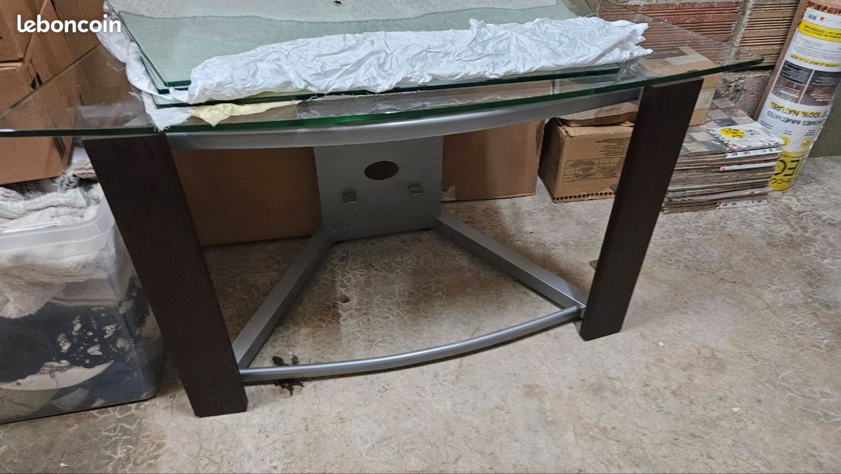 Table basse télé bois et verre (image 2)
