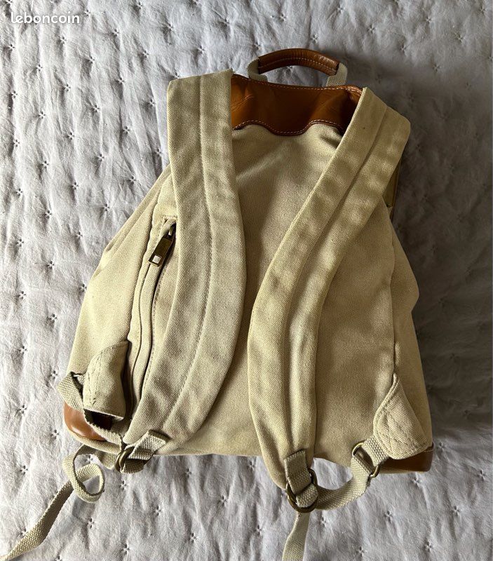 Sac à dos vintage marque nature et découvertes cuir et coton (image 3)
