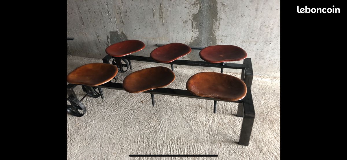 Banc 3 places fer et cuir (image 1)