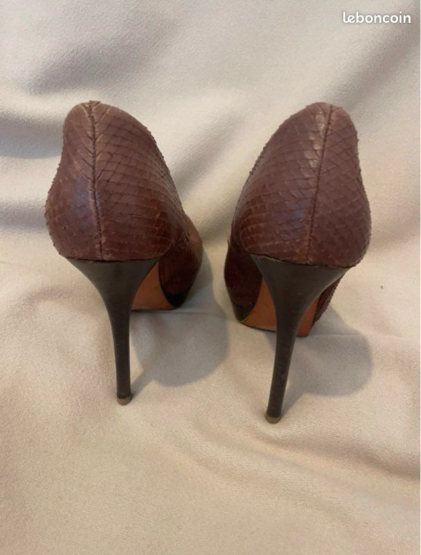 Escarpins Sandales Zara En Cuir - Talons, Pointure 40, Couleur Orange/marron/blanc, Occasion Bon état