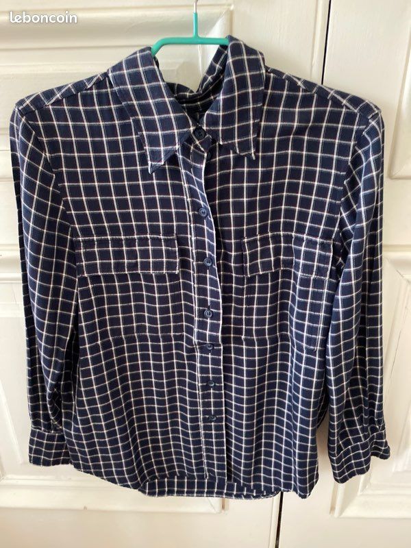 Chemise coton carreaux bleu marine et blanc Comptoir des