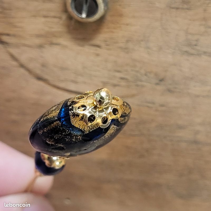 Broche Camée ancien email bleu perles sur agathe