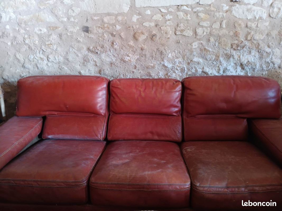 Canapé Cuir 3 Places Roche Bobois - Couleur Orange/Rouge (image 3)