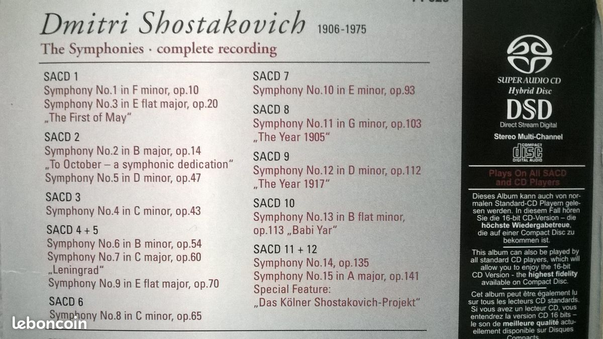 SACD Coffret Dmitri Shostakovich - The Symphonies N°1 à N°15 (image 2)
