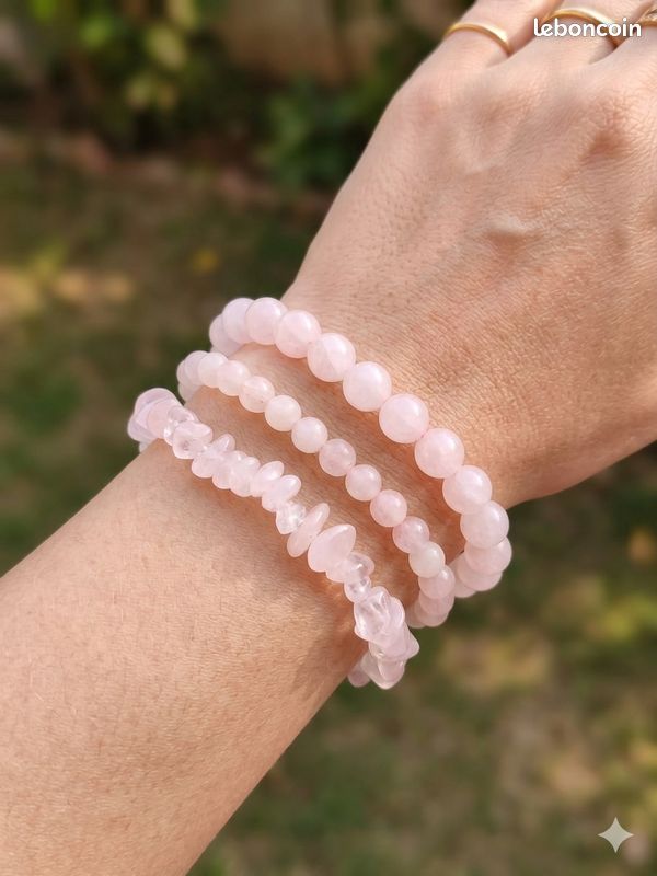 Bracelet en pierres naturelles de Quartz rose et hématite