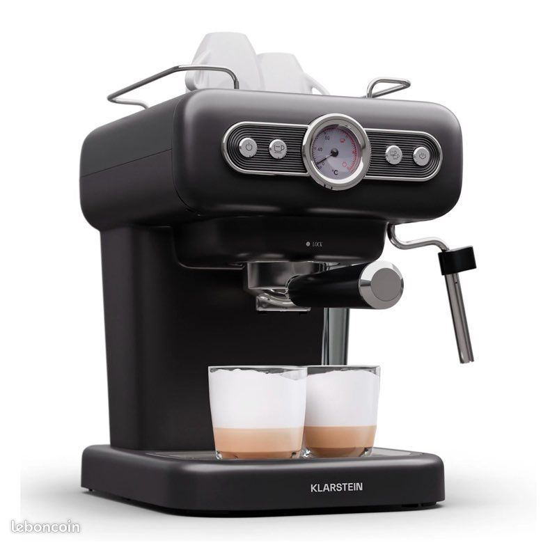 Klarstein Cafetière Expresso Avec Mousseur Lait 19 Bars 1350W - Machine à Café Barista Inox