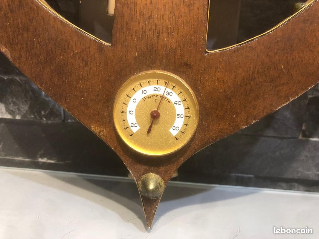Ancien Baromètre Thermomètre – Blason De La Ville De Nice, Forme Ancre Avec Oiseau, Décor Vintage