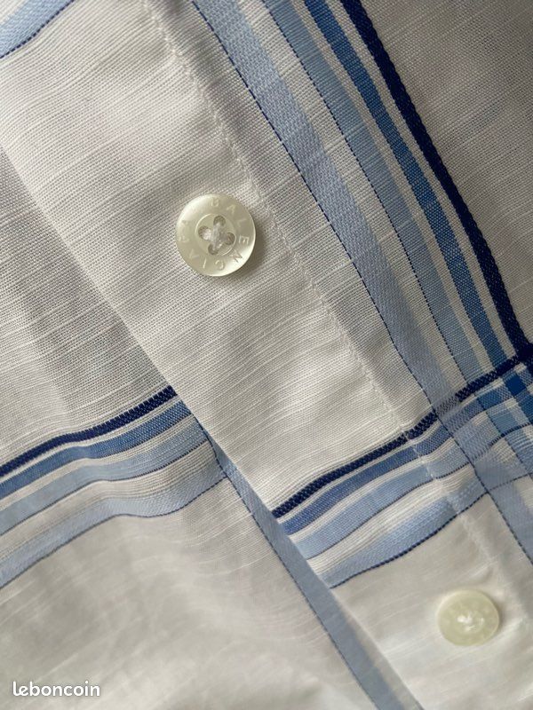 Balenciaga Vintage chemise homme coton blanche rayée bleu manches longues xl carreaux (image 6)