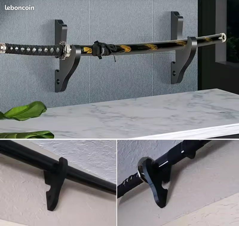 Support En Bois Pour Katana Et Sabres - 4 Niveaux, Design Noir, Dimensions 37x9.9x40.3 Cm, Présentation élégante Pour Collection