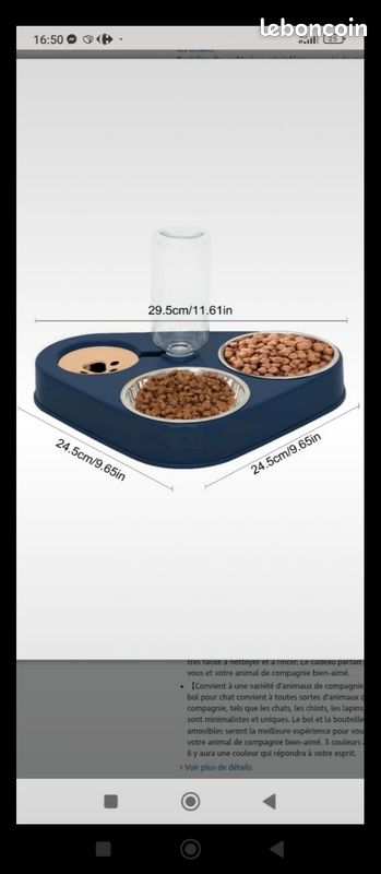 Gamelle 3 en 1 pour chat bleu canard (image 1)