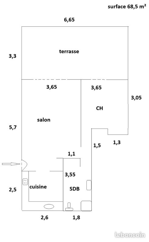 Appartement 2 pièces 69 m² · à Fort-de-France · 68,5 m² · 575 €/mois
