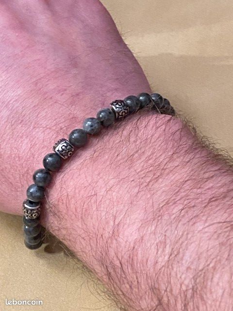 Neuf : Bracelet homme acier labradorite dégradé de gris réglable (brac5) (image 2)