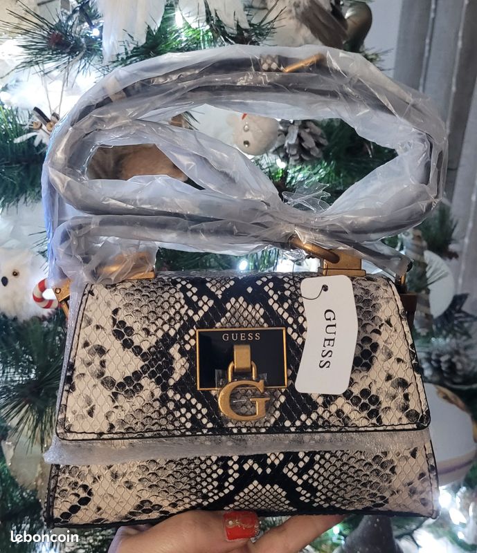 Guess Stephi Mini Sac à Main et Trotteur Python Croco Black