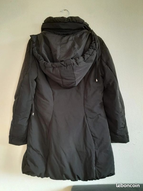 Manteau Doudoune Lauren Vidal - Noir Avec Détails Beige Et Argent, Taille M (42), Neuf Avec étiquettes