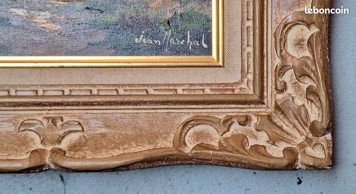 Petit paysage 2 : Tableau (peinture à l'huile) et cadre bois doré 39x34 (image 2)