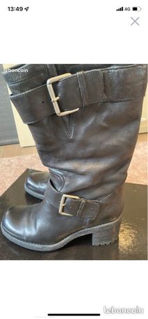 Bottes Femme Freelance Collector - Taille 39 - Cuir Noir - Talon Très Haut (plus De 10 Cm)