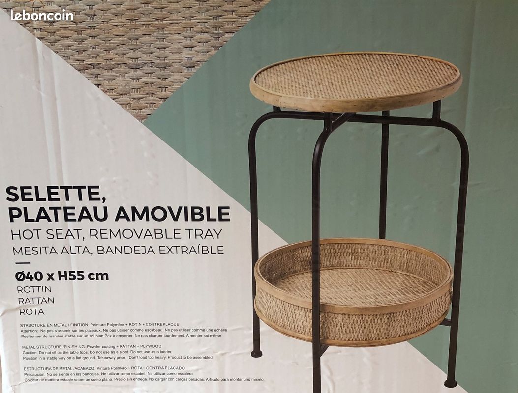 Tabouret rotin et plateau rotin inclus (image 1)