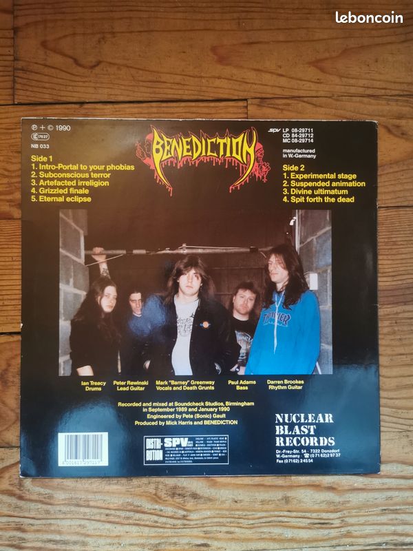 Benediction "Subconscious terror" 1rst press 1990 vinyle (image 2)