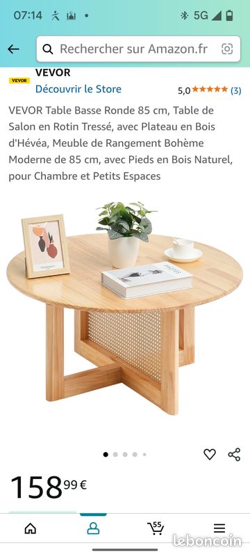 Table basse bois et cannage NEUVE (image 1)