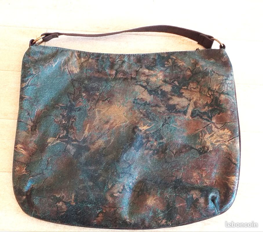 Sac NEUF en Jean bleu motif Doré & Simili Cuir Marron (image 3)
