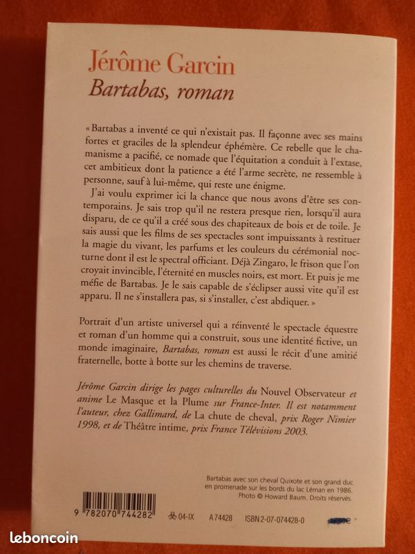 Jérôme Garcin. Bartabas, roman. Nrf Gallimard 2004 (image 4)