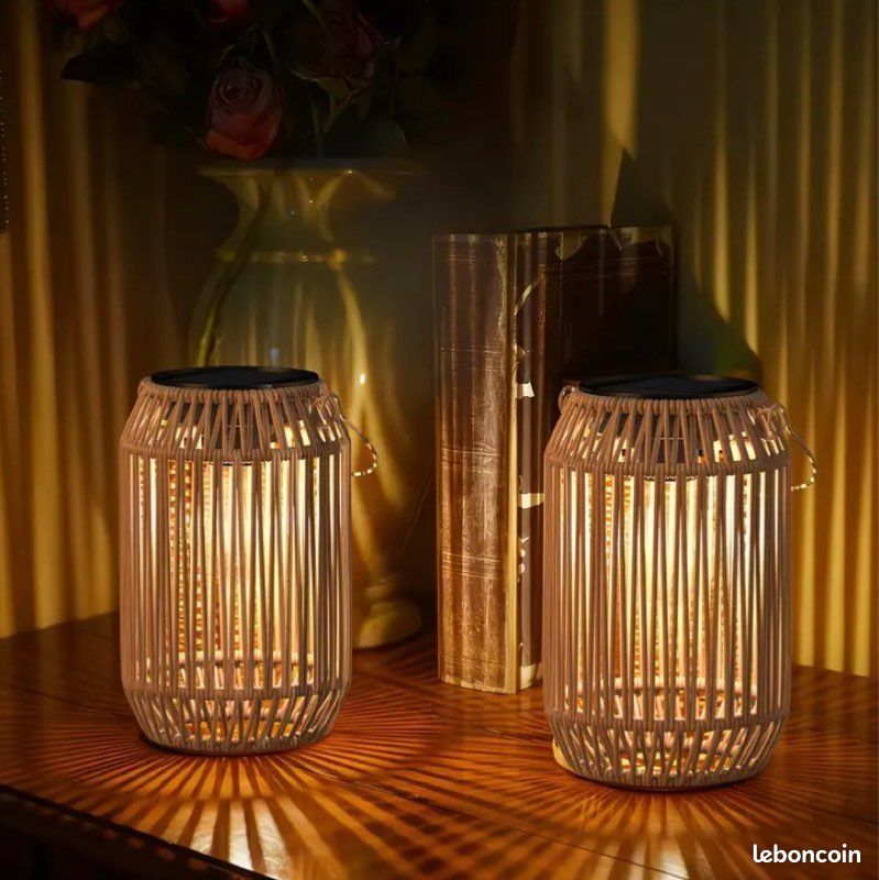Lot 2 Lanternes Solaires d'Extérieur Lumières Solaires Suspendues Tissées Décoratives pour Jardin, Cour, Patio, Porche, Arbres, Pelouse rotin (image 1)