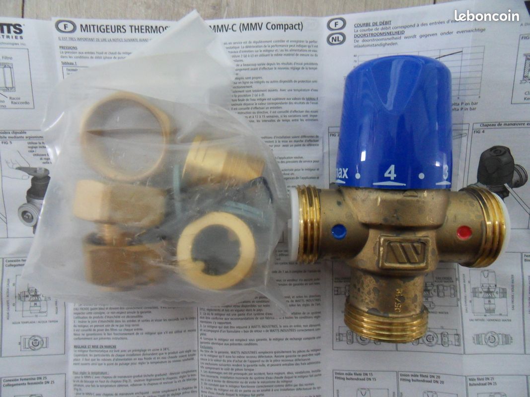 Mitigeur thermostatique Compact Watts MMV-C Raccords union 3/4 Neuf (image 3)