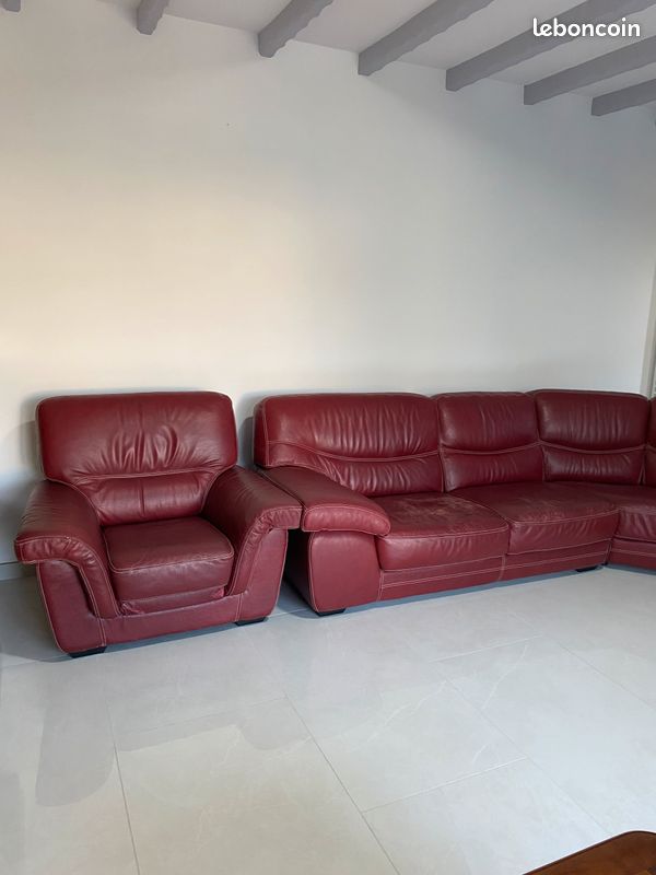 Canapé d’angle cuir + fauteuil (image 2)
