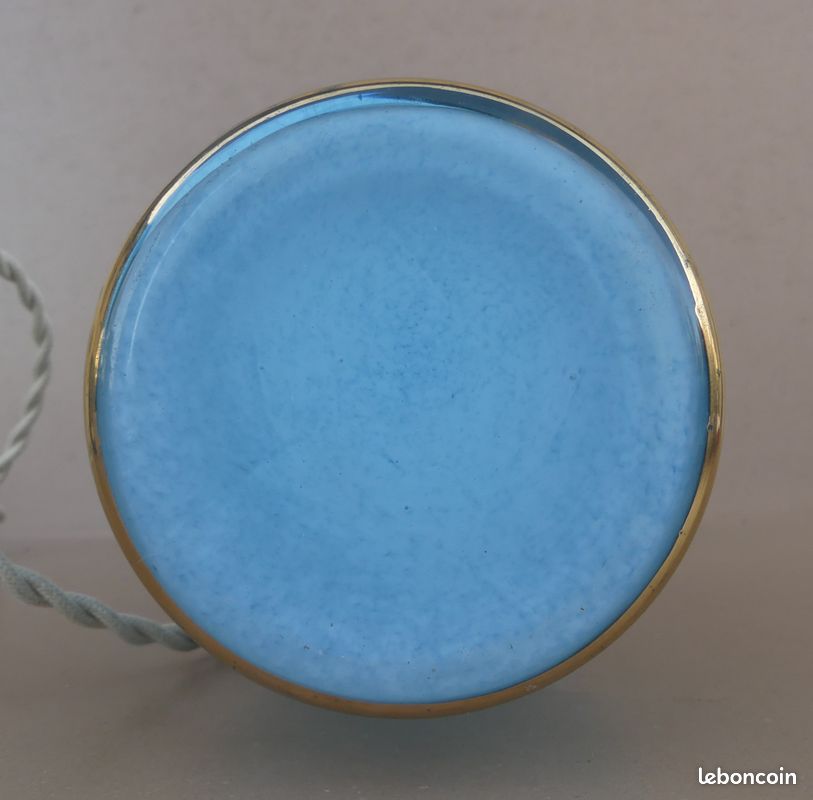 Lampe verre de Clichy bleu & boule blanche de bureau vintage luminaire ancien (image 12)