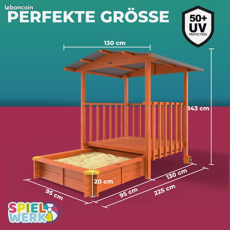 Bac à sable bois d'épicéa toit réglable extérieur – Neuf - Livraison gratuite en Europe ⭐⭐⭐ (image 1)