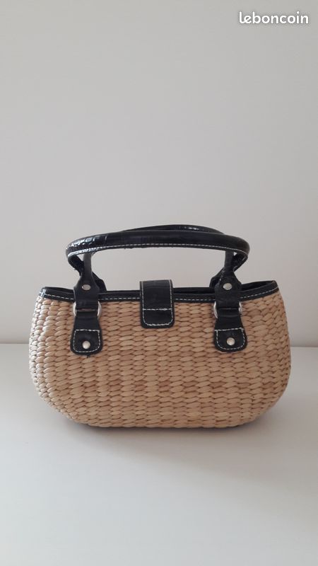 Sac raphia beige et noir (image 3)