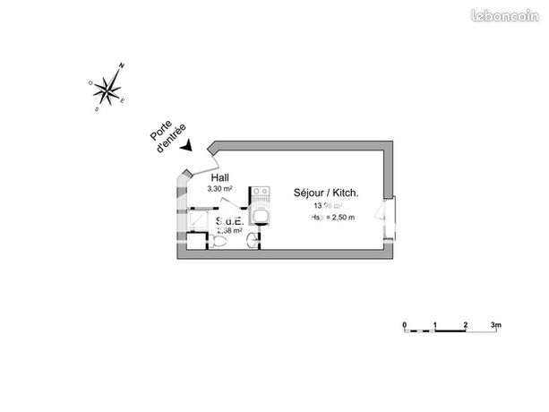 Studio 1 pièce 19 m²
