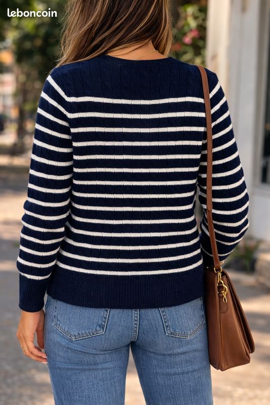 Classic Pull-over Rayé Pour Femmes à Col Rond En Tricot Noir O 4763453