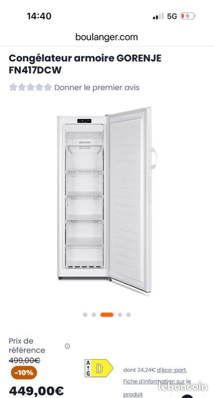 Congélateur armoire GORENJE No Frost FN417DCW - Excellent état (image 1)