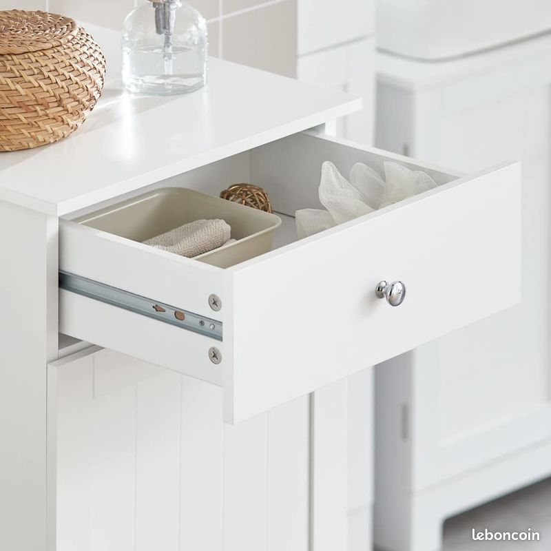 Armoire de salle de bain Viktor, Blanc/Artisan, 68x88.2cm avec étagères ouvertes et panier à linge, Vicco