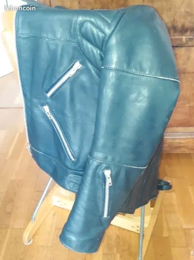 Perfecto Cuir Véritable Vintage 80s - Bleu Klein (Taille 50 / L) (image 13)