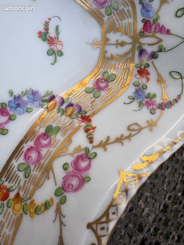 Boîte Bonbonnière Porcelaine Dresden Décor Floral - époque Saxe Meissen - Occasion Très Bon état