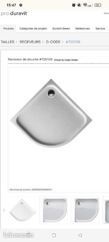 Receveur Duravit + pieds + garniture vidage (image 2)