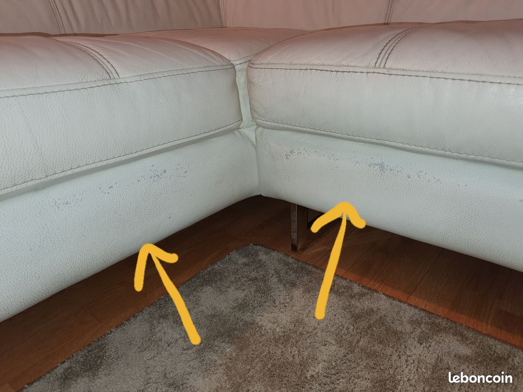 Canaper d'angle en cuir blanc (image 2)