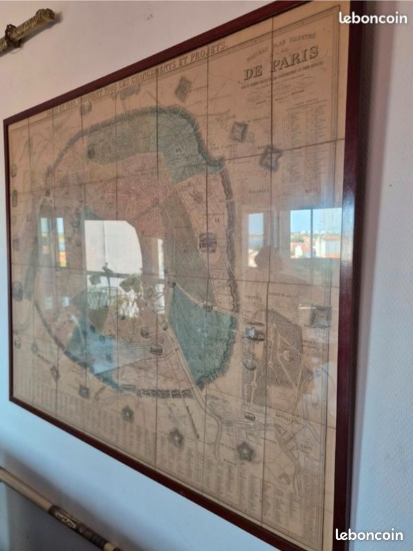 Cadre plan original de paris 1860 indiquant tout les changement et projets (image 4)