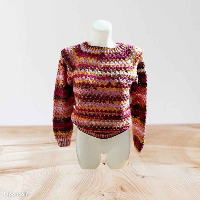 Pull femme hiver multicolore taille 34/36/38 Neuf fait main