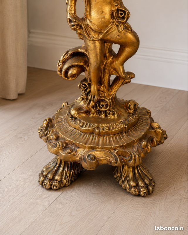 Grande console ancienne de style baroque, à décor de chérubin doré (image 3)