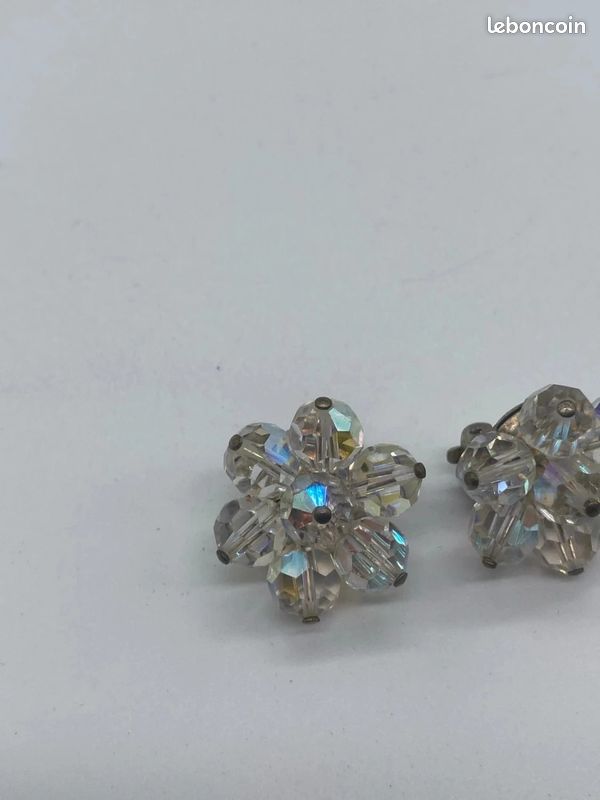 Boucles D'oreilles Clips Cristaux Aurore Boréale - Alliage Doré 2 Microns