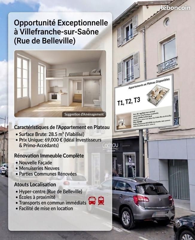 Appartement 2 pièces 47 m² · à Villefranche-sur-Saône · 47 m² · 90 000 €