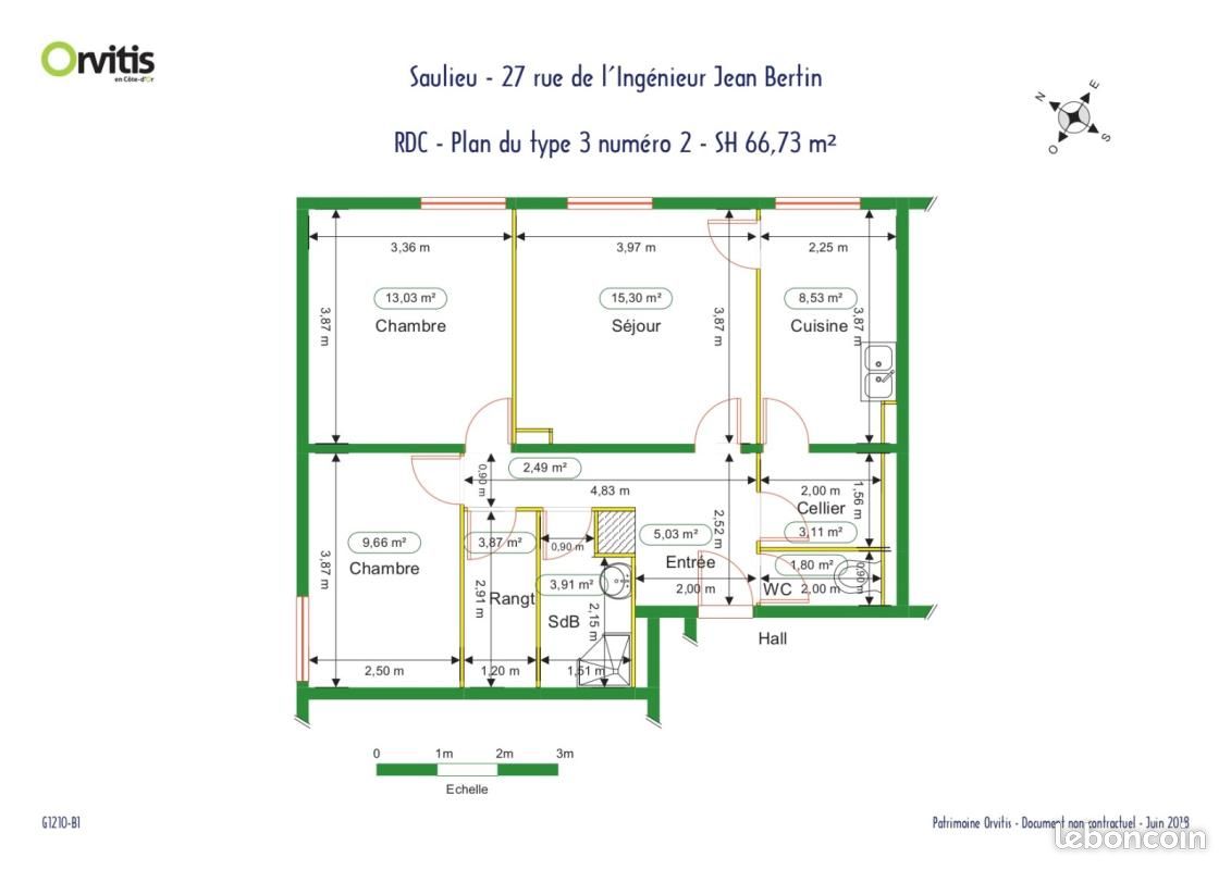 Appartement 3 pièces 67 m² · à Saulieu · 67 m² · 602 €/mois