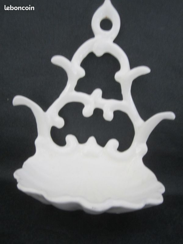 Porte-Savon Ancien En Fonte Émaillée Blanc Art Déco - Déco Vintage