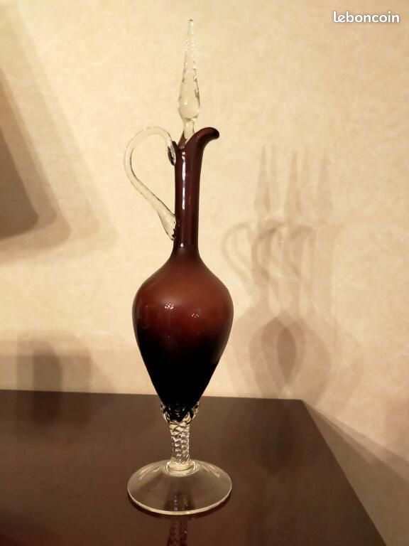 Carafe en verre de Murano avec bouchon + 4 verres colorés – années 60 (image 4)