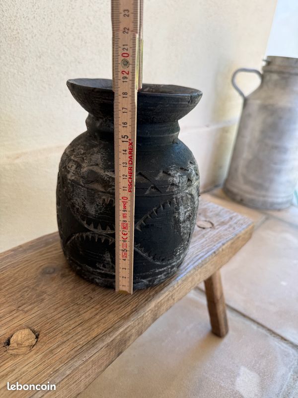 Lot 3 Pots Nepalais inde bois noir sculpté Esprit tribal & wabi-sabi (image 14)