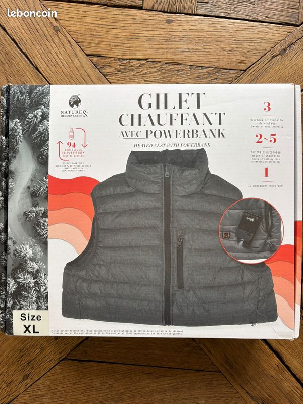 Gilet chauffant Nature Découvertes avec Powerbank – Neuf (taille