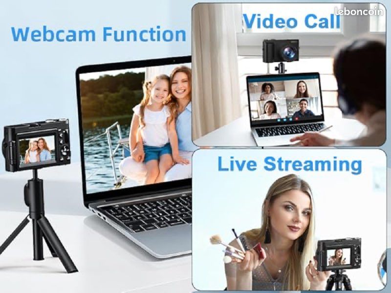 Appareil Photo Numérique 4K 64MP Avec WiFi Et écran Rabattable 180° - Zoom 16x, Autofocus - Parfait Débutants Et Vlogs (Carte 32Go + 2 Batteries)